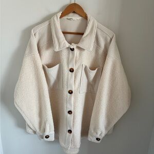 Bluenotes Cream Teddy Oversized Jacket with Button-Up Design Size L